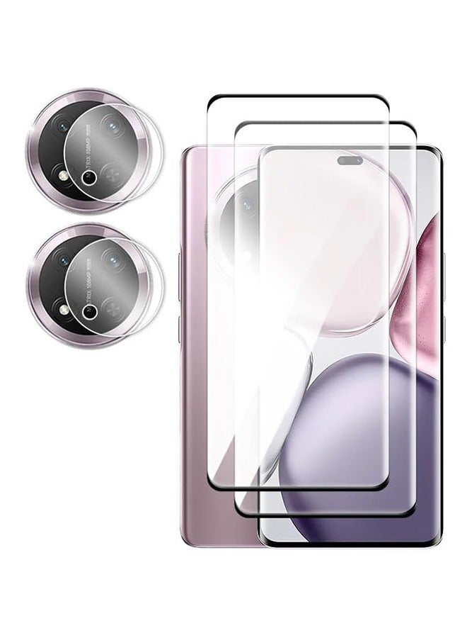 2 Pcs Honor X9C 5G Screen Protector, With 2 Pcs Camera Protective Film, 9H Tempered Glass Screen Protector for Honor X9C 5G, Premium 3D Curved Edge Guard Film, Case Friendly, Anti-Scratch Film(Edge Adhesive) - Image 1