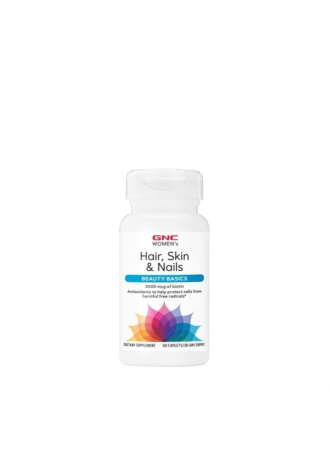 GNC Women's Hair, Skin & Nails | Daily Multivitamin Blend | Biotin (3,000 mcg), Hyaluronic Acid, Vitamins C & E with Niacin | Added Antioxidants | Supports Womens Health and Beauty | 60 Caplets - Image 1