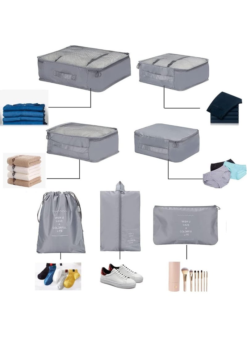 NUVERA FZE LLC Travel Organizer - Set of 7 Portable Reusable Travel Luggage for Suitcase Organizer, Storage Bag, Compression Bag, Travel Bag with Zipper (Grey) - Image 3