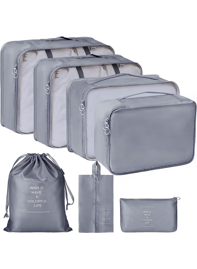 NUVERA FZE LLC Travel Organizer - Set of 7 Portable Reusable Travel Luggage for Suitcase Organizer, Storage Bag, Compression Bag, Travel Bag with Zipper (Grey) - Image 1