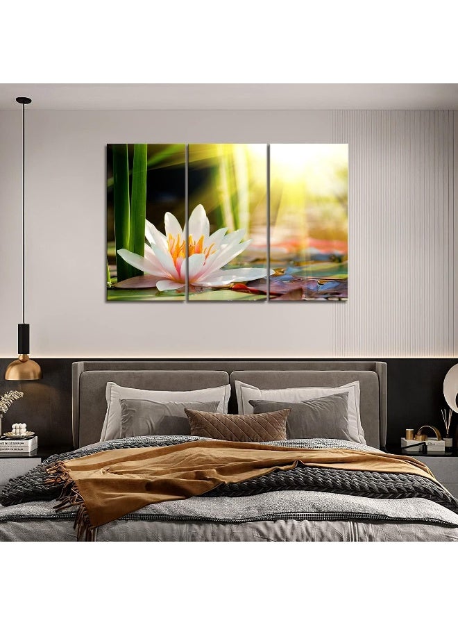 Home Trove 3 Panel Wall Art Beautiful Water Lily Sunshine Painting The Picture Print On Canvas Flower Pictures For Home Decor Decoration Gift Piece (Stretched By Wooden Frame, Ready To Hang) - Image 4