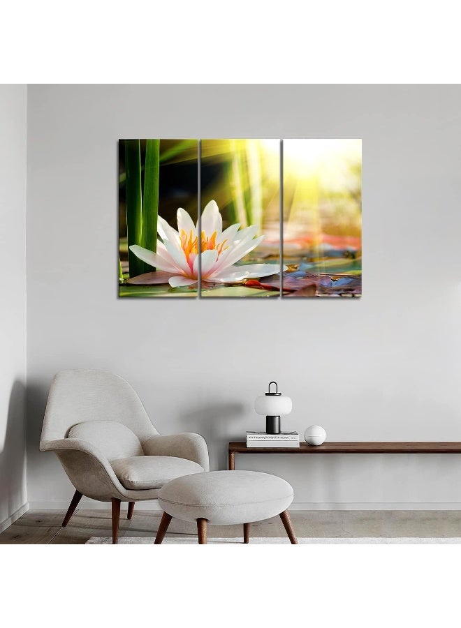 Home Trove 3 Panel Wall Art Beautiful Water Lily Sunshine Painting The Picture Print On Canvas Flower Pictures For Home Decor Decoration Gift Piece (Stretched By Wooden Frame, Ready To Hang) - Image 5