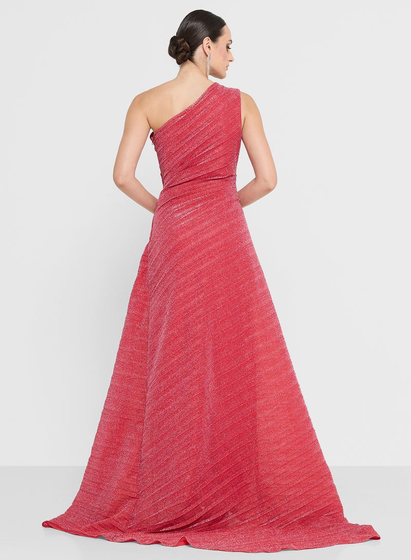 Namshi x One Shoulder Shimmer Pleated Dress - Image 2