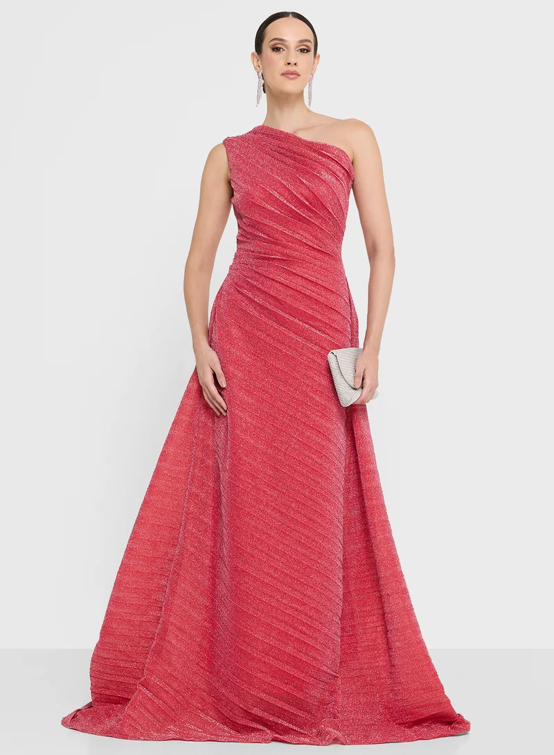 Namshi x One Shoulder Shimmer Pleated Dress