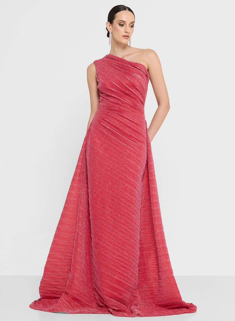 Namshi x One Shoulder Shimmer Pleated Dress - Image 1