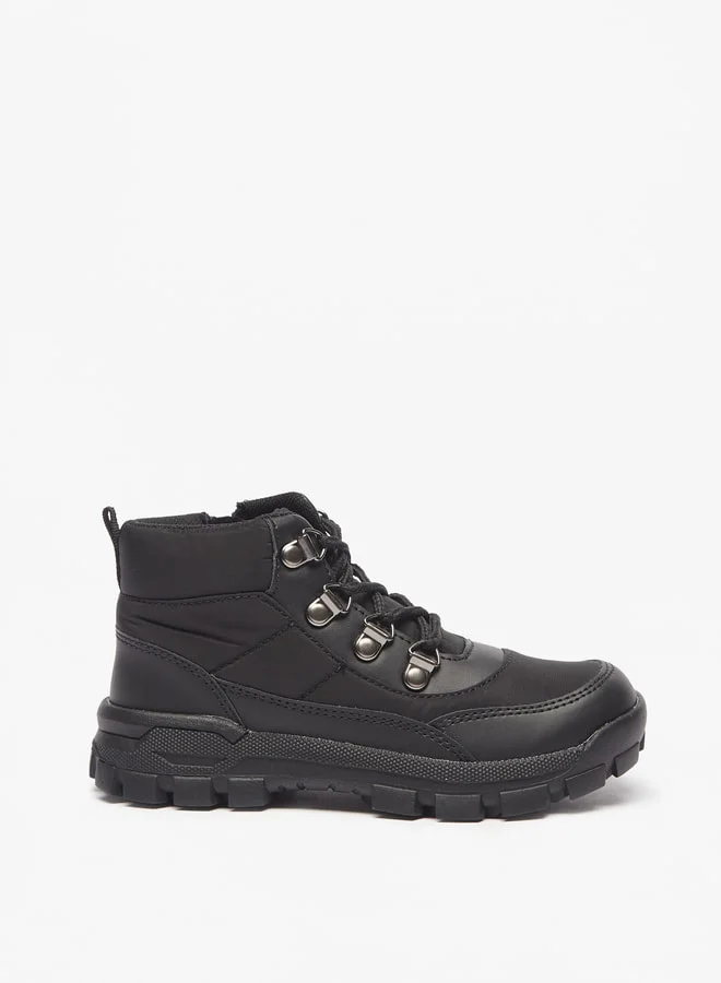 جونيورز Boys Textured High Cut Boots With Zip Closure