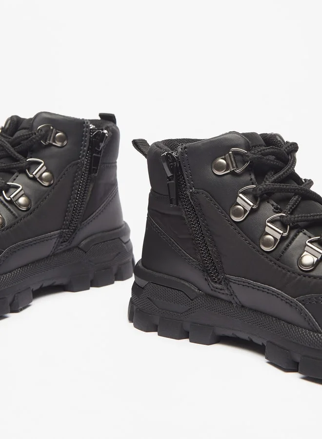 جونيورز Boys Textured High Cut Boots With Zip Closure