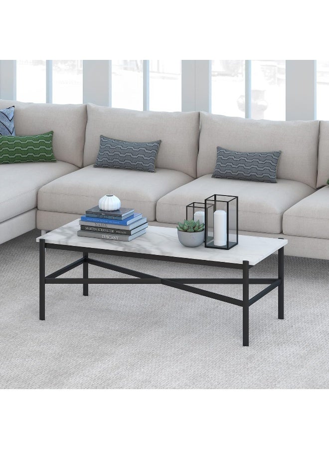 Hometaste Modern Metal And Marble Coffee Tables - Set Of Nesting Center And Sofa Side Tables For Living Room Decor