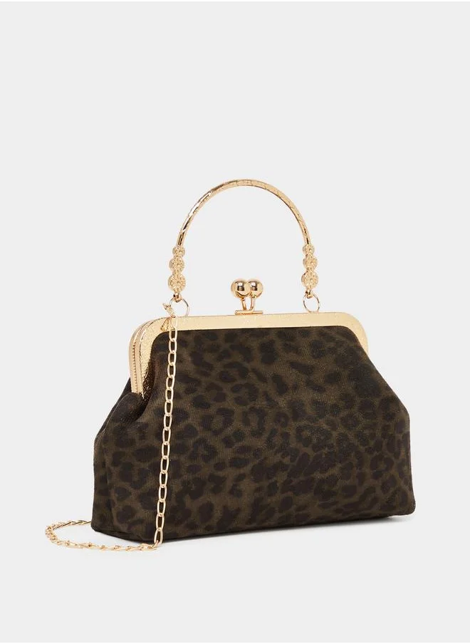 Styli Leopard Print Clutch with Chain Strap