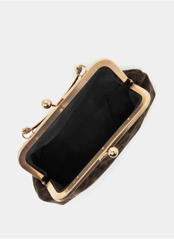 Styli Leopard Print Clutch with Chain Strap