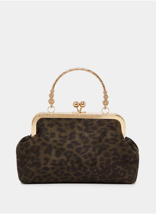 Styli Leopard Print Clutch with Chain Strap