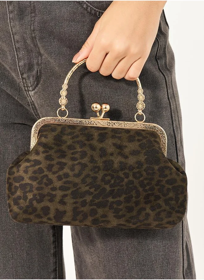 Styli Leopard Print Clutch with Chain Strap