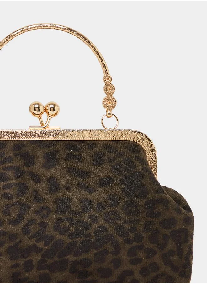 Styli Leopard Print Clutch with Chain Strap