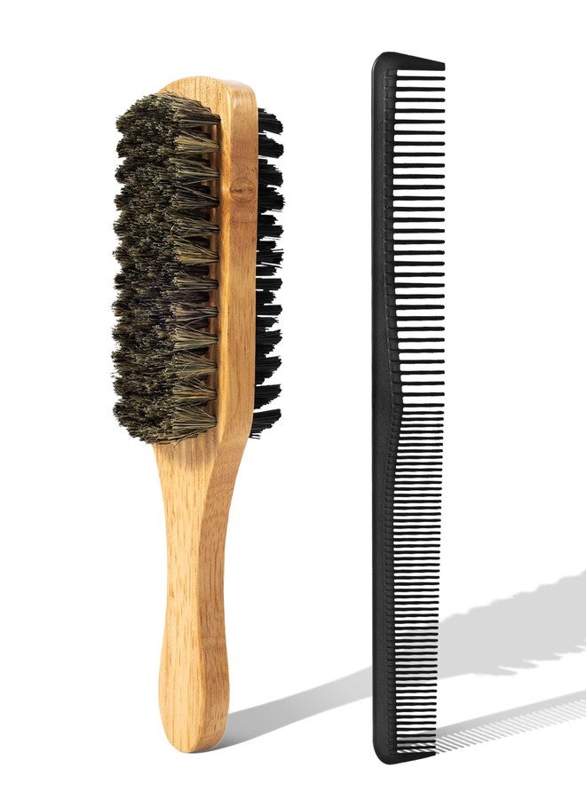 SIMPOR 2PCS Double Sided Boar Bristle Hair Brush Set, 2-in-1 Hair Brush with Dual-Teeth Comb for Men, Firm and Soft Bristles with Wooden Handle for Thick, Curly, Detangling, Smoothing - Image 1