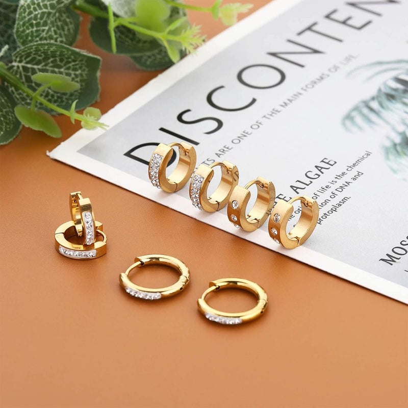 NEWITIN 12 Pairs Stainless Steel Stud Earrings for Men Hypoallergenic Earring Unisex Studs Inlaid Cubic Zirconia Men Earrings Hoop CZ Stud Earring Set for Women - Image 4