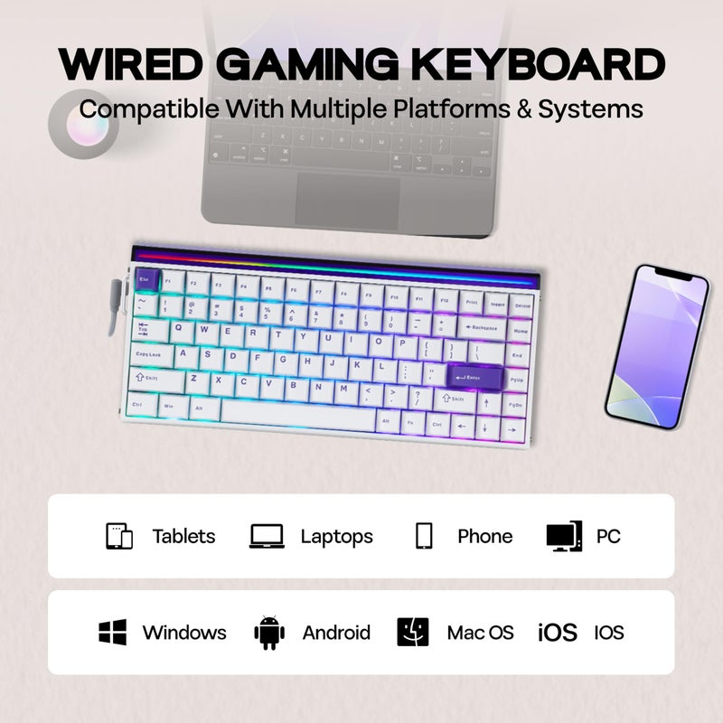 MechLands Aula Hero84 HE Wired Magnetic Gaming Keyboard, Rapid Hall Effect Keyboard with 0.01mm Adjustable Actuation, 8kHz Polling, 5-Layer Sound Dampening, RGB Lightbox & Backlit (White Purple) - Image 5