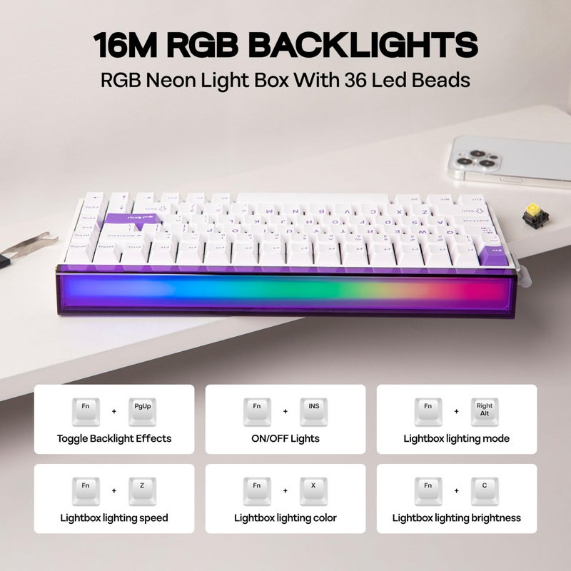 MechLands Aula Hero84 HE Wired Magnetic Gaming Keyboard, Rapid Hall Effect Keyboard with 0.01mm Adjustable Actuation, 8kHz Polling, 5-Layer Sound Dampening, RGB Lightbox & Backlit (White Purple) - Image 4
