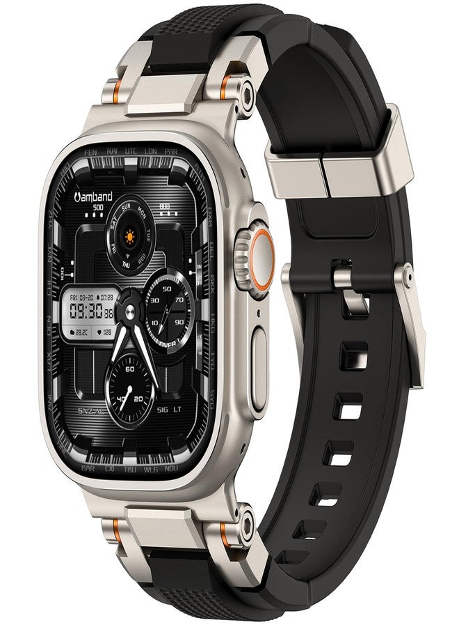 امباند أساور amBand متوافقة مع Apple Watch Ultra 3/2/1 49 مم، سلسلة M1 الرياضية، حزام متين وقوي مع موصل معدني ليتناسب مع حافظة Ultra المصنوعة من التيتانيوم لساعة iWatch 49 مم للرجال، تيتانيوم/أسود - Image 1