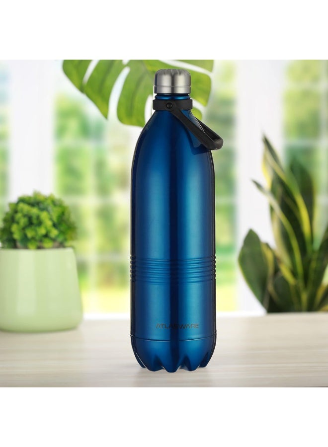 Atlasware 2 Liter Silver and Purple Hot & Cold Vacuum Bottle - Image 4