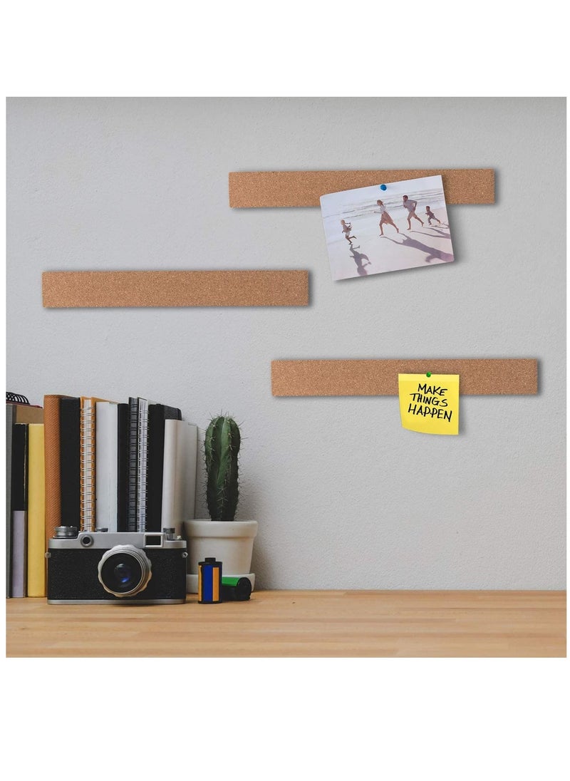 SYOSI - Cork Board Bulletin Board Bar Strip Thick Frameless Cork Board Strips with 35 Multi Color Push Pins Strong Self Adhesive Backing 4 Pack - Image 1