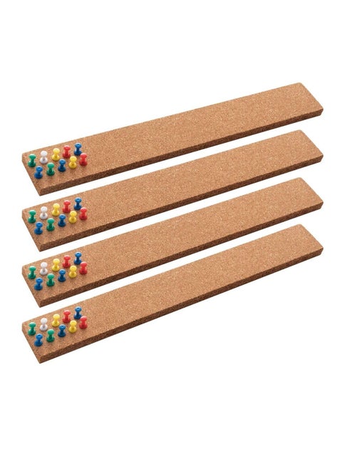 Cork Board Bulletin Board Bar Strip Thick Frameless Cork Board Strips with 35 Multi Color Push Pins Strong Self Adhesive Backing 4 Pack