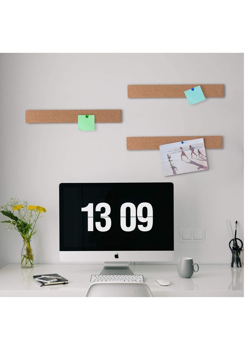 SYOSI - Cork Board Bulletin Board Bar Strip Thick Frameless Cork Board Strips with 35 Multi Color Push Pins Strong Self Adhesive Backing 4 Pack - Image 1