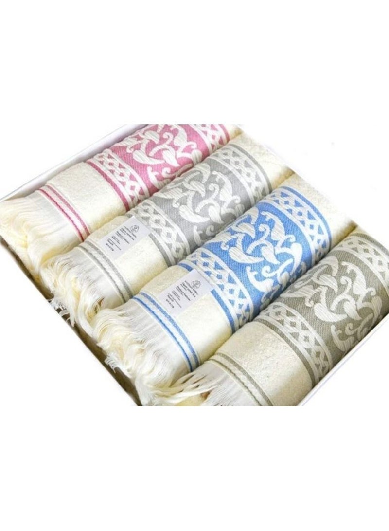 4 Pcs Bath Towel Set 100% Pure Egyption Cotton Premimum Quality Home Collection Cream Color Multiple Design - Image 1