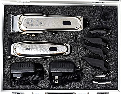 XPERSIS PRO X-1988 Combo Pack All Metal Cordless Hair Clipper + Hair Trimmer Super Heavy Duty Barber & Stylist Pro Edition + Extra Blades + Extra 4 Clipper Guards (Silver) - Image 2