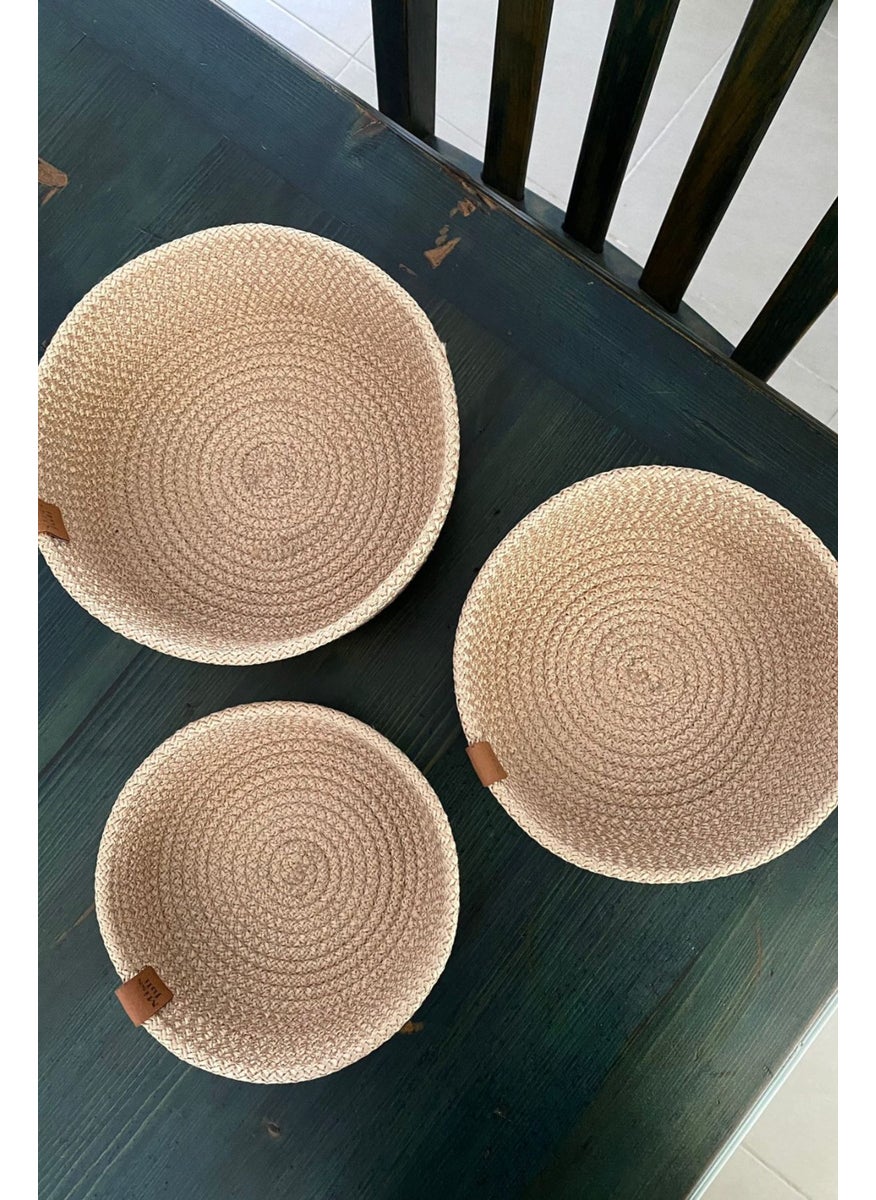 Miss Juli Multi-Purpose 3-Piece Basket, Jute Rope Knitting Basket, Decorative Basket Set, Wicker Basket Set  - Image 4