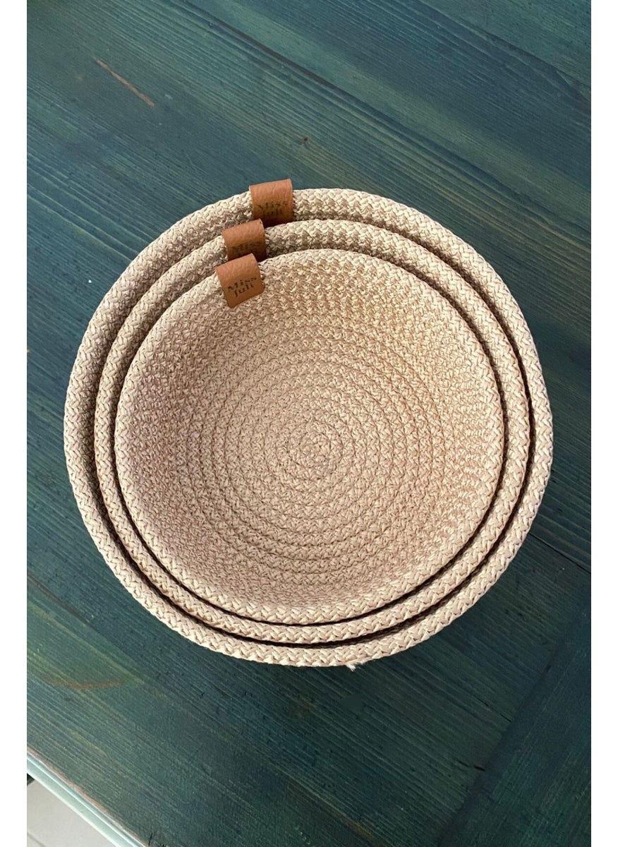 Miss Juli Multi-Purpose 3-Piece Basket, Jute Rope Knitting Basket, Decorative Basket Set, Wicker Basket Set  - Image 1