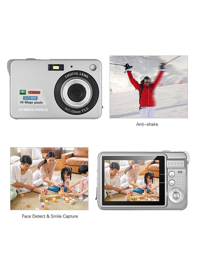 Generic Portable 1080P Digital Camera Video Camcorder 48MP Anti-shake 8X Zoom 2.7 Inch LCD Screen Face Detact Smile Capture Built-in Lithium Battery with Carry Bag Wrist Strap for Kids Teens  - Image 5