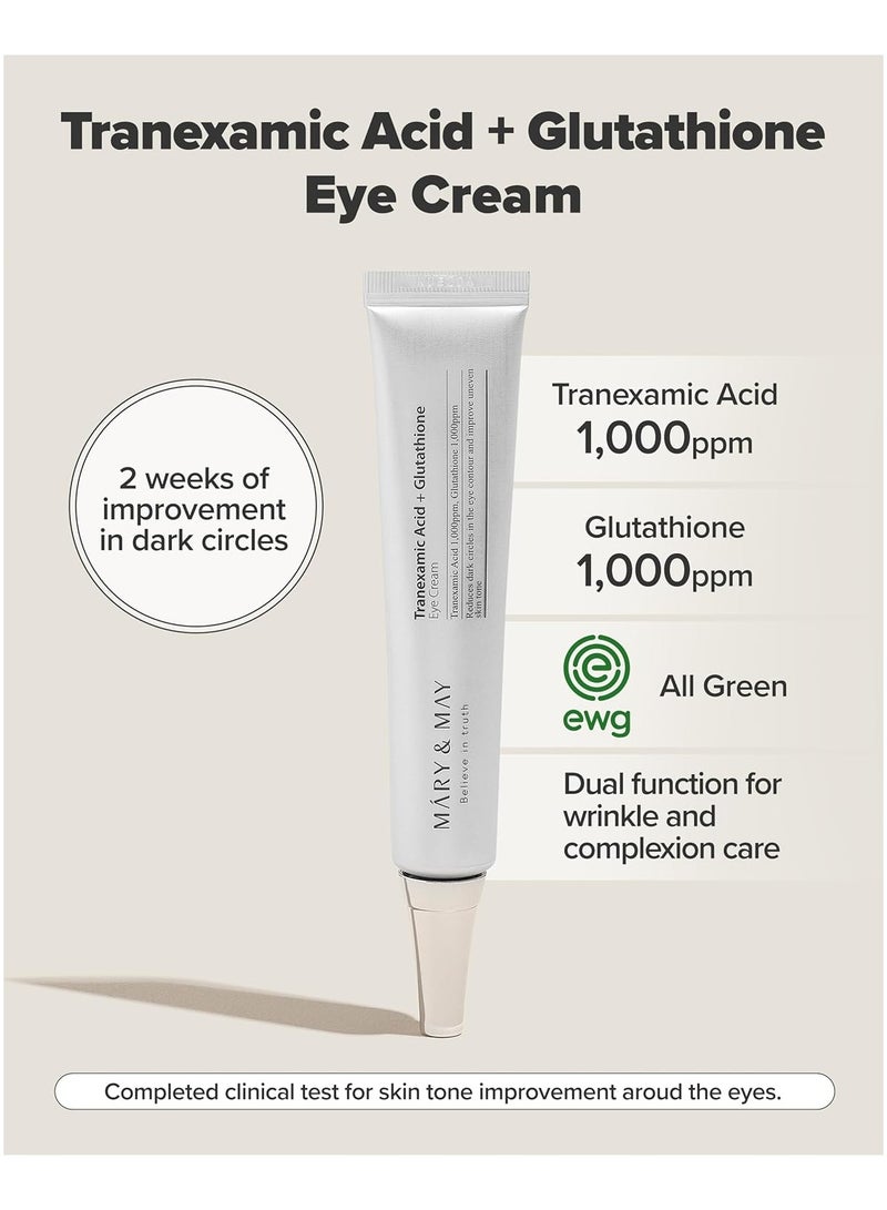 MARY & MAY Mary and May Tranexamic Acid + Glutathione Eye Cream 30ml – Reduces Dark Circles & Uneven Skin Tone, Brightens & Revitalizes Eye - Image 2
