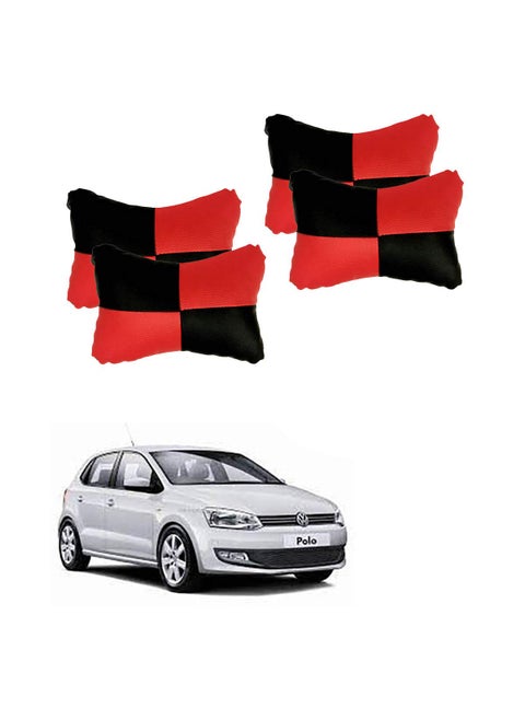 Adroitz Red Leathertte Material Neck Rest Cushion in Check Design for Car Pair of 2_82