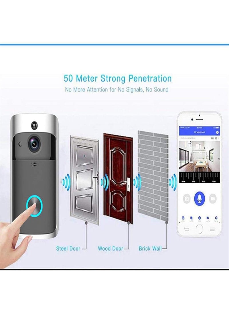 Smart Video Doorbell Camera with Wi-Fi, 720P HD, Wireless Doorbell with Indoor Chime, Two-Way Audio, 166° Wide Angle Lens, Motion Detection, Night Vision, Silver - Image 3