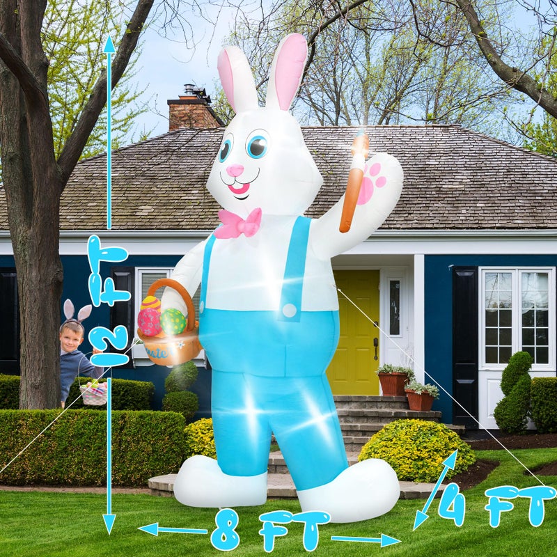 Melisheer 12FT Easter Inflatables Decorations, Huge Bunny Inflatable Outdoor, Lighted Blow Up Standing Easter Rabbit Holding Colorful Eggs Basket for Spring Holiday Yard Lawn Patio Party Decor - Image 2