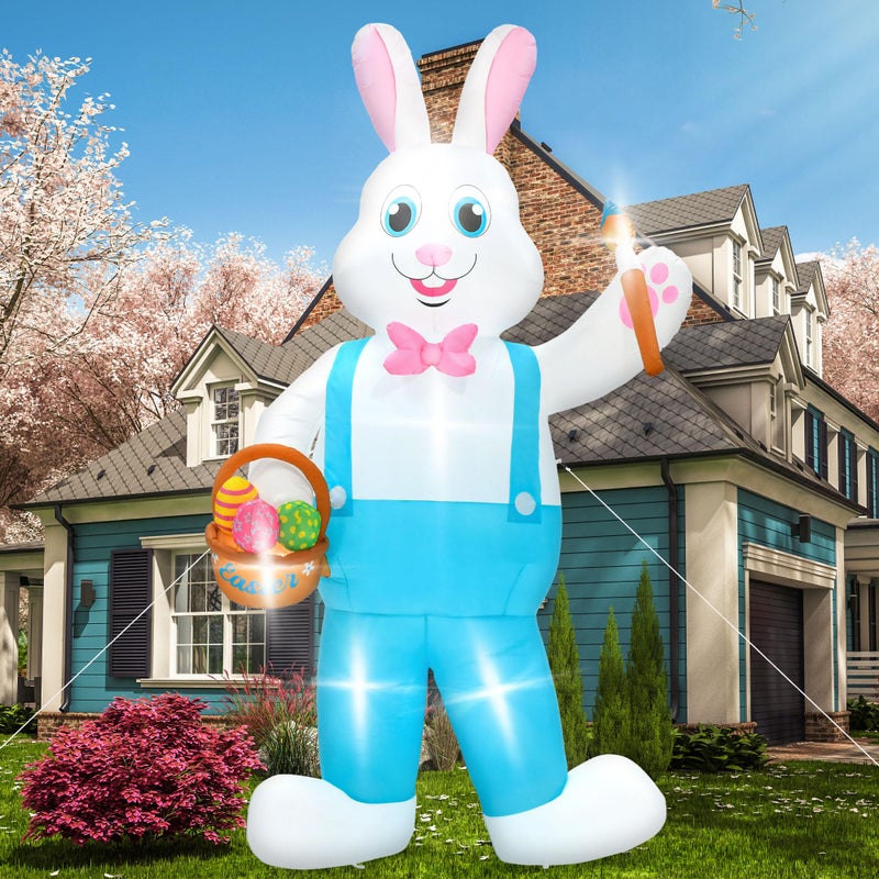 Melisheer 12FT Easter Inflatables Decorations, Huge Bunny Inflatable Outdoor, Lighted Blow Up Standing Easter Rabbit Holding Colorful Eggs Basket for Spring Holiday Yard Lawn Patio Party Decor - Image 1