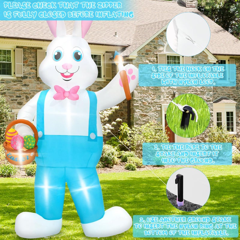Melisheer 12FT Easter Inflatables Decorations, Huge Bunny Inflatable Outdoor, Lighted Blow Up Standing Easter Rabbit Holding Colorful Eggs Basket for Spring Holiday Yard Lawn Patio Party Decor - Image 5