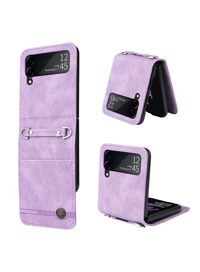 S-TOP Case For Samsung Galaxy Z Flip3 5G Skin Feel Life Tree Metal Button Leather Phone Case - Image 1