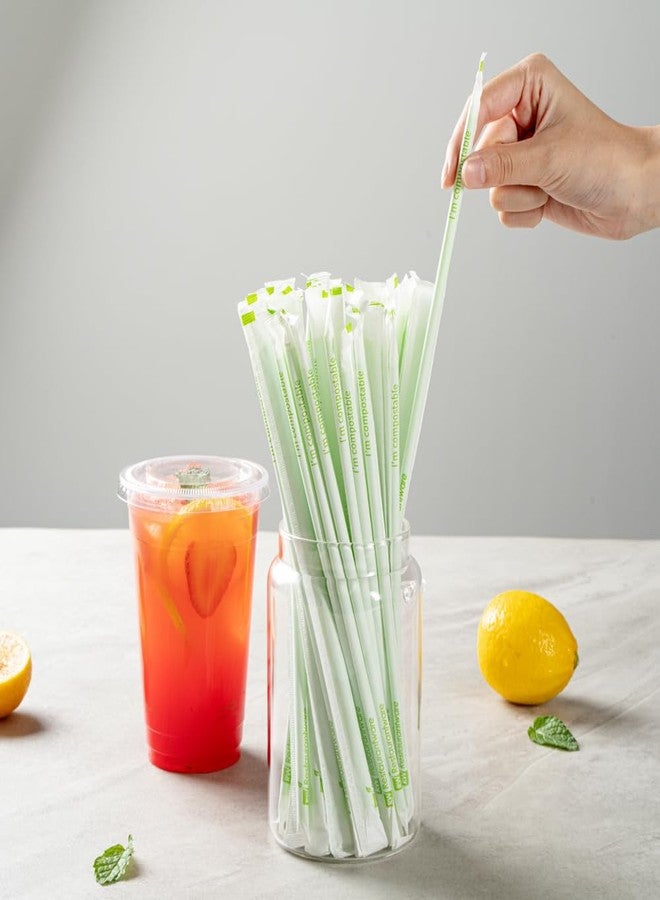 Restaurantware-Basic Nature 8.3 Inch Disposable Straws, 100 Sustainable Straws - Wrapped, Won't Alter Flavors, Green PLA/PBAT Straw, For Hot And Cold Drinks - Image 4