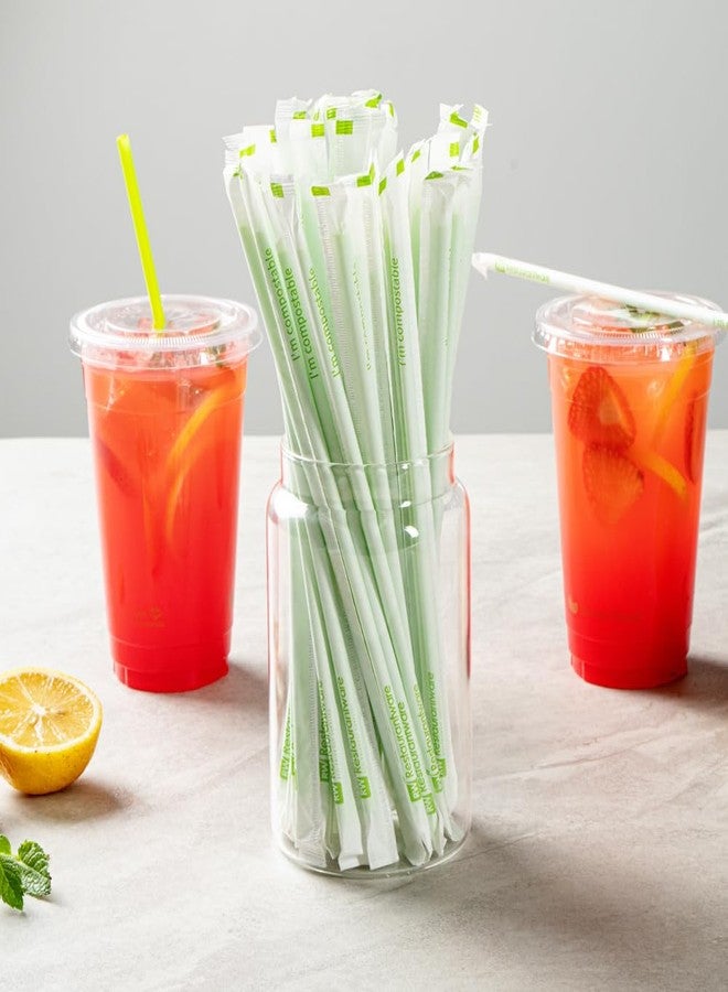 Restaurantware-Basic Nature 8.3 Inch Disposable Straws, 100 Sustainable Straws - Wrapped, Won't Alter Flavors, Green PLA/PBAT Straw, For Hot And Cold Drinks - Image 3