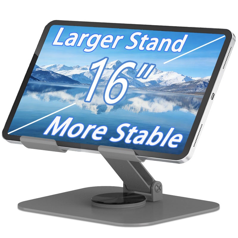 TAPMEI Larger Metal Tablet Stand, Adjustable 360Â° Rotation Tablet Holder Compatible with 4-16" Tablet Such as iPad Pro Air, iPad mini, Tab S10 Ultra, Grey - Image 1