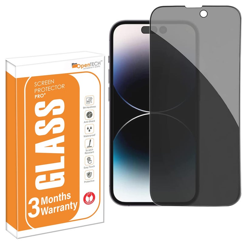OpenTech Privacy Tempered Glass Screen Protector Compatible For iPhone 14 Pro Max (6.7 Inches) With Edge-To-Edge Protector Coverage And Easy Installation Kit for Smartphone - Image 1