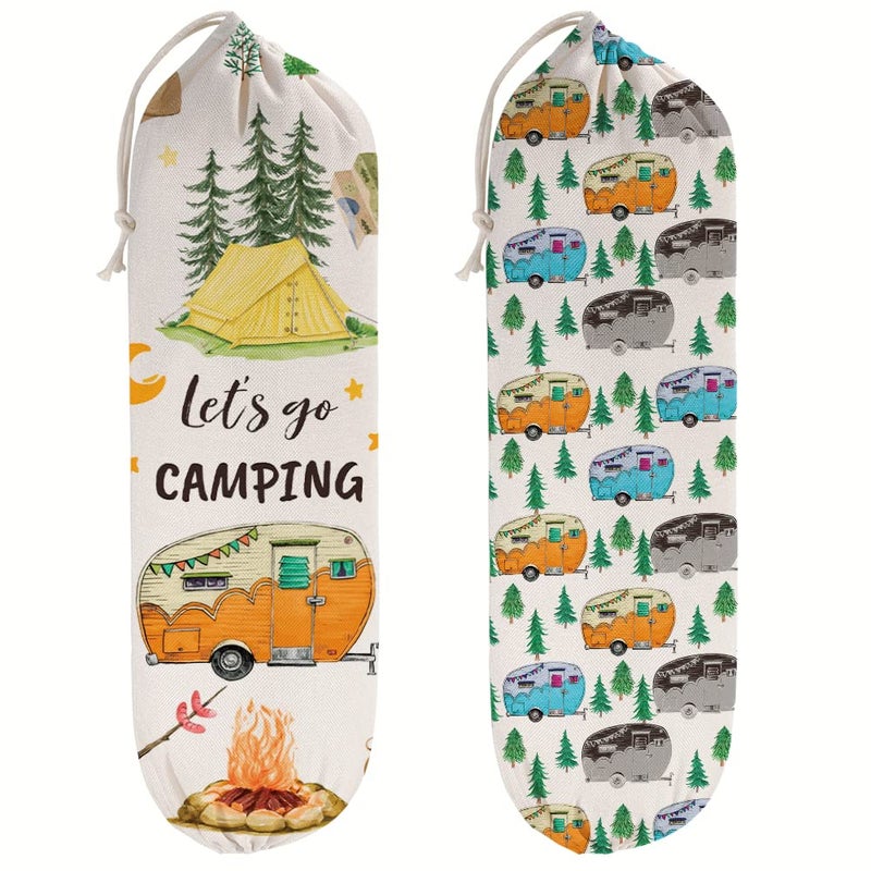 2Pcs Camper Decor Plastic Bag Holder for Camping RV Decor Reusable Hanging Grocery Bag Organizer Washable Large Grocery Trash Bags Storage Dispenser Camper Rv Trailer Accessories for Inside
