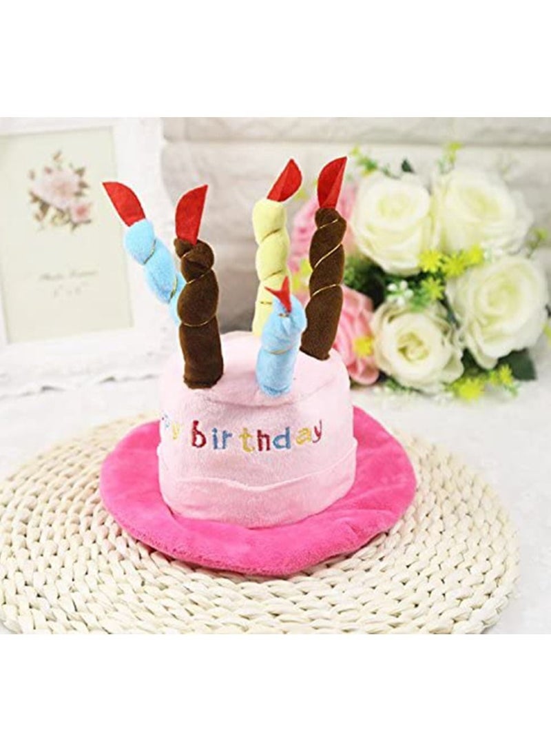 واي آند دي 2 PCS Birthday Party Hats for Pets, KASTWAVE Adorable Plush Cartoon Happy Cake with Candles Shape Adjustable Hat Strip Set Dogs Cats Celebrations (Pink and Blue) - Image 4