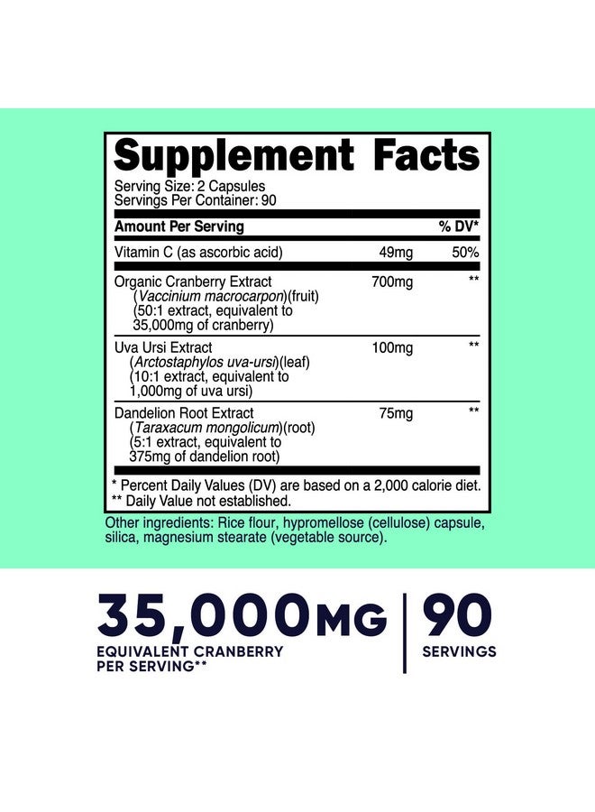 Nutricost Cranberry Extract For Women (35000Mg Equivalent)180 Capsules With Vitamin C Uva Ursi & Dandelion Root Extract Nongmo & Gluten Free Health Supplement - Image 3