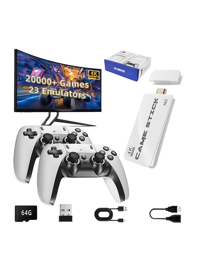 New Retro Game Console, Nostalgia Gaming Stick, Classic Video Games with 4K HDMI, 20,000+ Games and 19 Emulators, Upgraded Dual 2.4G Wireless Controllers 64GB