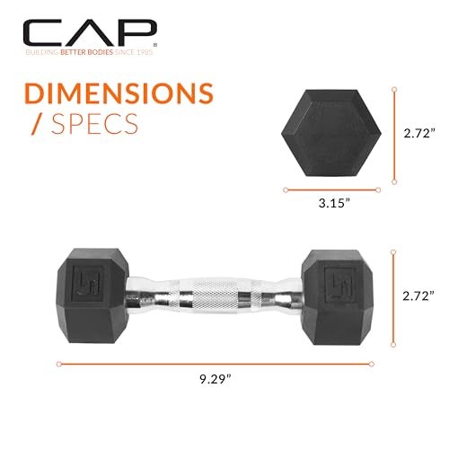 CAP Barbell 5 LB Rubber Coated Hex Dumbbell Hand Weight - Pair | Chrome Handle - Image 4