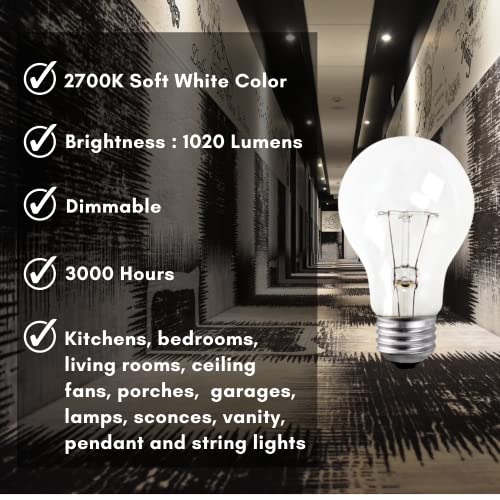 Xtricity A19 Clear Incandescent Rough Service Light Bulb, 100 Watt, 2700K Soft White, E26 Medium Base, 1020 Lumens, 130V (6 Pack) - Image 5