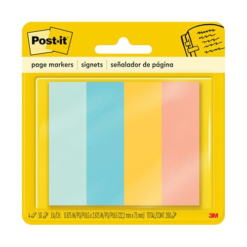 Post It Post-it Page Markers, Assorted Colors, 1 in x 3 in, 50 Sheets/Pad, 4 Pads/Pack (671-4AF) - Image 1