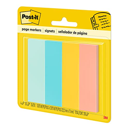 Post It Post-it Page Markers, Assorted Colors, 1 in x 3 in, 50 Sheets/Pad, 4 Pads/Pack (671-4AF) - Image 2